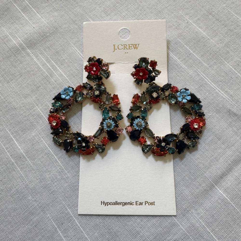 J. Crew Vibrant Floral Hoop Earrings
